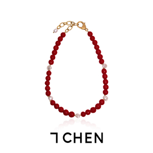 7CHEN 天然淡水珍珠红玛瑙钛钢项链小众轻奢高级气质锁骨链毛衣链