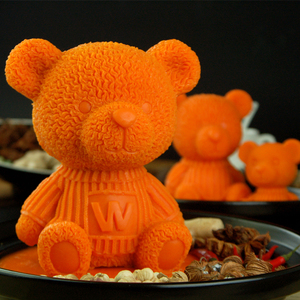 3D小熊牛油火锅底料硅胶模具商用卡通立体泰迪熊红油火锅造型磨具