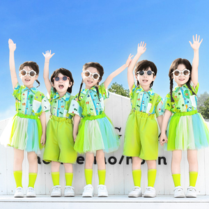 六一儿童节演出服小学生蓬蓬裙啦啦队幼儿园合唱表演服装绿色港风