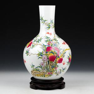 景德镇陶瓷器 仿古粉彩福寿图花瓶 客厅家居装饰工艺品摆设 礼品