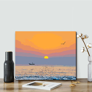 diy数字油画沙滩夕阳落日手工填色减压风景装饰画海上日出 可定制