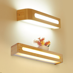 现代简约北欧原木风LED镜前灯长条实木镜柜灯日式木质壁灯床头灯
