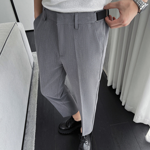高端灰色裤子男显高显瘦九分小脚英伦西装裤夏季发型师轻熟休闲裤