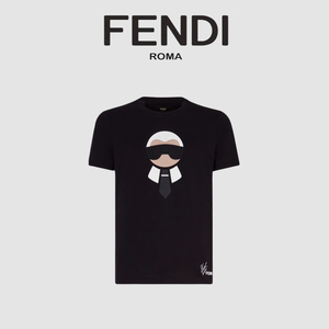 官网现货fendi/芬迪22ss烫钻老佛爷印花刺绣签名男女同款短袖t恤