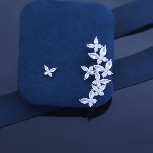 925纯银不对称蝴蝶耳钉及耳夹银白色气质耳饰银女