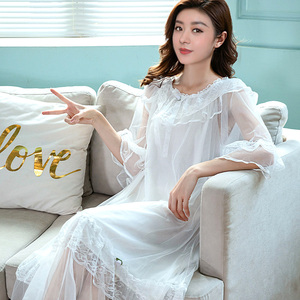 俏皮网纱裙子明星同款睡衣仙女长裙双层薄款透明性感连体家居服夏