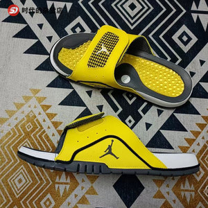 nike jordan aj4黑黄电母4魔术贴防滑运动休闲拖鞋dn4238-701