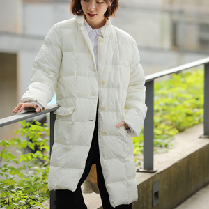 墨梅冬款白色西装西服领白鸭绒轻薄保暖显瘦中长羽绒服女冬装外套