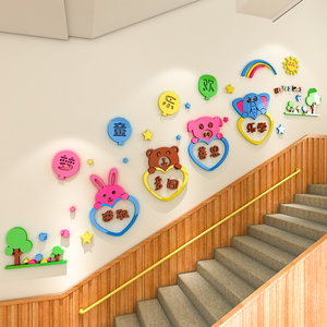 幼儿园楼梯走廊环创装饰墙贴辅导班培训中心墙面布置主题理念墙贴