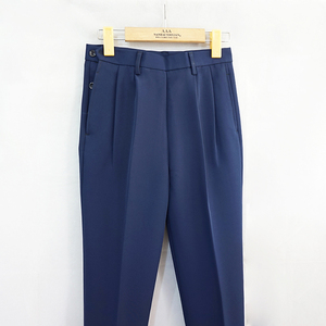 秋冬季侧边纽扣西装裤旁开口长裤中老年女裤浅蓝高腰直筒妈妈裤子