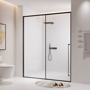 极窄欧派克缓冲淋浴房卫生间玻璃隔断一字型浴屏浴室干湿分离下沉