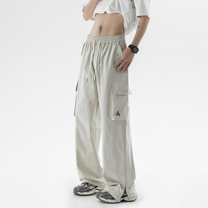 XWWF 工装裤子潮牌男夏季美式复古vibe风米白色宽松直筒休闲长裤
