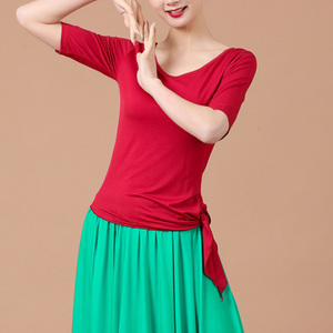 纯色打底衫女黑色广场舞服装上衣弹力莫代尔舞蹈练功服长袖t恤