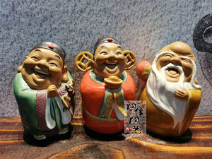 陶瓷工艺品 石湾公仔 q版福禄寿 生意兴隆