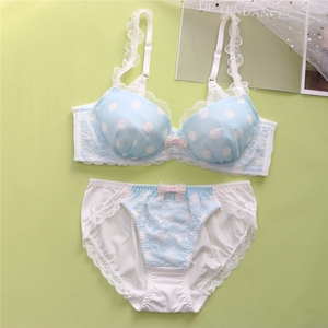 日系薄款内衣套装蕾丝边甜美可爱学生波点少女文胸有钢圈bcde秋冬