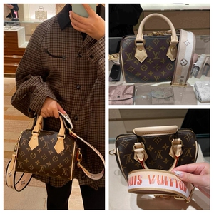 lv路易威登新款枕头女包speedy20老花宽肩带手提单肩斜挎包m45957