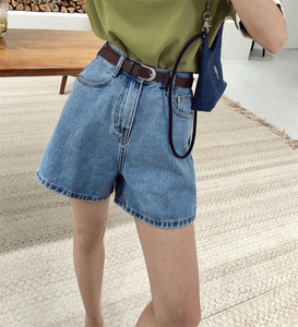 腰带牛仔短裤女夏2022新款蓝色春秋高腰a字超显瘦热裤春装潮ins