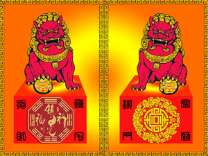 瓷砖富贵招财镇宅摆件红狮迎门别墅农村大门狮子图案防水瓷砖画