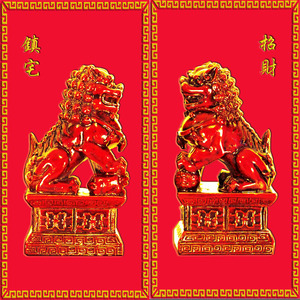 瓷砖招财镇宅摆件红狮迎门大门口狮子图案防水瓷砖画喜盈门农村