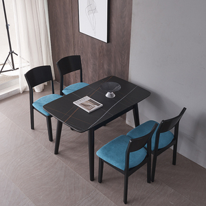小户型岩板推拉餐桌椅组合简约现代可伸缩折叠1米家用黑色4人饭桌