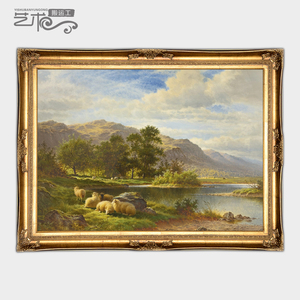 世界名油画美欧式厚纯手绘复古典风景羊客厅沙发背景墙装饰挂793