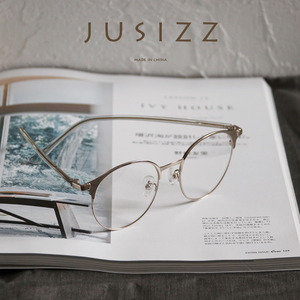 jusizz 韩国日系金属板材腿浅金色圆形眼镜框架 男女近视复古文艺