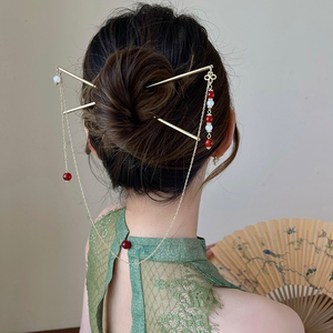 双棍古风流苏步摇发簪女夏天高级感优雅簪子气质丸子头汉服发饰品