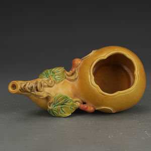 乾隆黄釉三彩捏雕葫芦笔洗 仿古瓷器古董古玩真品瓷器收藏品摆件