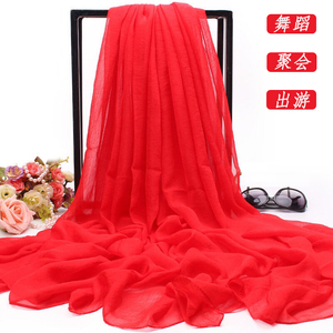 3米大红色丝巾女舞蹈沙巾薄款中国红4米披肩聚会纱巾长款围巾5米
