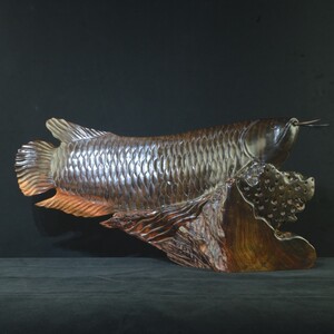 老挝大红酸枝金龙鱼木雕红木老料中式玄关客厅摆件工艺品手工雕刻