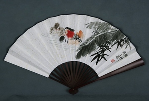 x7 一尺折扇【10】写意花鸟 国画 芭蕉竹子鸳鸯 字画 手绘 有款