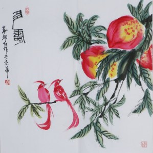名家 娄师白 风格【19】写意花鸟 国画 寿桃绶带 手绘 四尺斗方