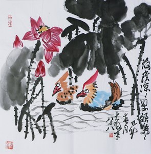 名家 陈大羽 风格【10】写意花鸟 国画 荷花鸳鸯 手绘 四尺斗方