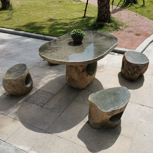 石桌石凳庭院一套花园户外室外园林公园广场家用鹅卵原石石头桌椅