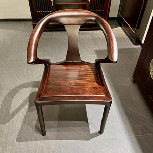 现代轻奢全实木书椅极简乌金木围椅圈椅家用会客单人茶椅原木椅子
