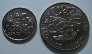 塞舌尔 1977年 50分,10卢比 ,一对 镍币 -- ccccc_阿里巴巴找货神器