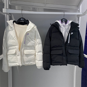 fila斐乐羽绒服女短款白色2022冬季新休闲保暖连帽外套t11w241911