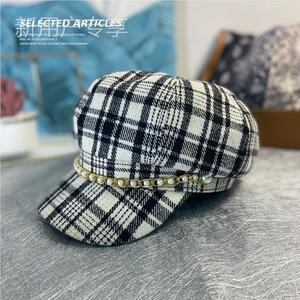 出口潮【格格格巫】复古显脸小粗毛呢贝雷装帽韩版饰珍珠纹秋冬