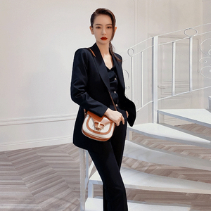 明星戚薇黑色西装套装女高端ol职业装西服外套三件套2021秋季新品