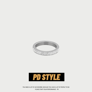 PDSTYLE 轻奢小众高级感双排钻钛钢戒指男时尚个性精致素圈指环女