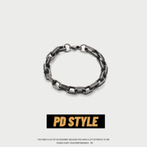 PDSTYLE 欧美复古条纹男士手链简单大方钛钢嘻哈潮流手环女手饰品