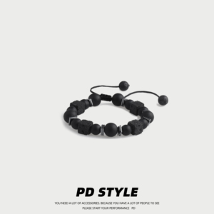 PDSTYLE 火山石黑方块手串男女生磨砂珠高级感情侣手链首饰品潮