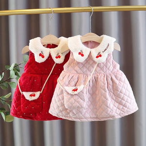 女童深冬马甲裙女宝宝韩版夹棉背心裙01-2-3周岁婴儿红色公主裙子