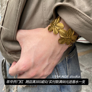 柴夫工作室/S216 欧美复古花朵宽版手镯小众个性设计感开口手饰
