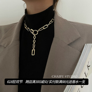 Chaifu studio /X453 INS极简个性百搭冷淡风链条圆环毛衣项链