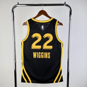 23-24新赛季勇士队22号维金斯球衣 wiggins热压篮球服 城市版黑色