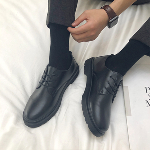 商务正装黑色韩版圆头马丁靴les帅t中性小码潮男休闲软皮西装皮鞋