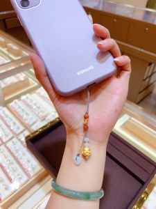 足金999佛头手机链黄金镭射珠挂饰翡翠平安扣纯金转运珠手机挂坠