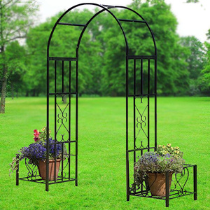 欧式花园铁艺拱门花架庭院门花箱白色户外拱形弧形绿植支架爬藤架