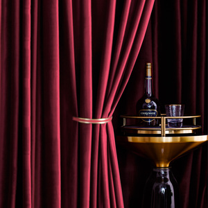 酒红色加厚天鹅绒轻奢美式ry40别墅客厅卧室纯色北欧简约丝绒窗帘